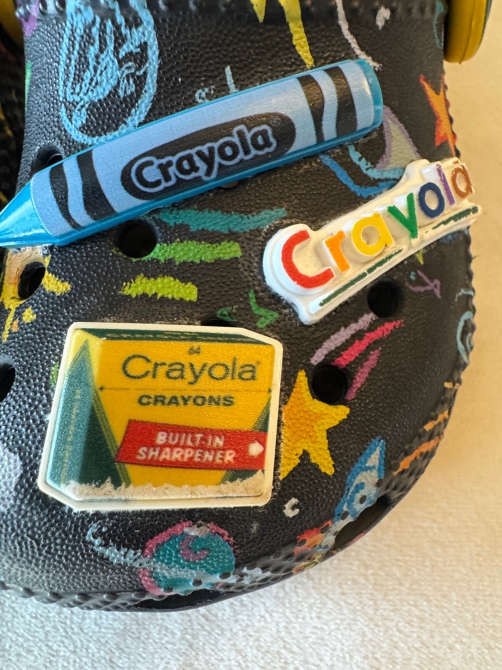 CROCS Kids Black Clog with Yellow Strap and Colorful Crayola Print - Picture 4 of 6